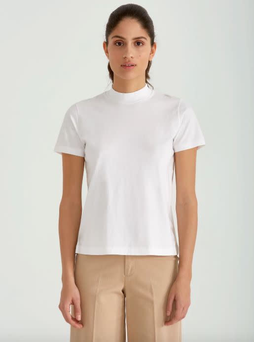 Get it at <a href="https://www.frankandoak.com/product/77-2120136-017/mock-neck-tee-in-bright-white" target="_blank">Frank And Oak</a>, $25.