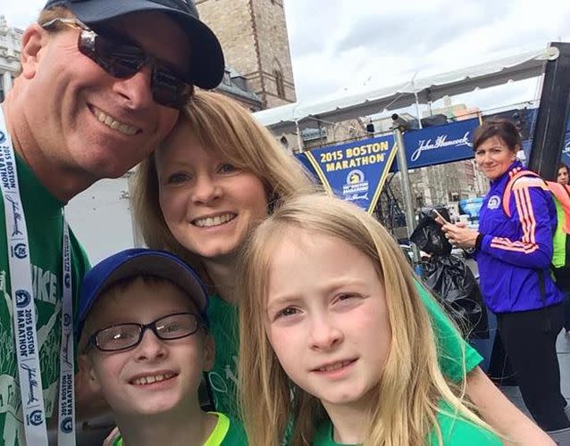 Mike Rossi and his family at the finish line of the Boston Marathon. Source: Facebook.