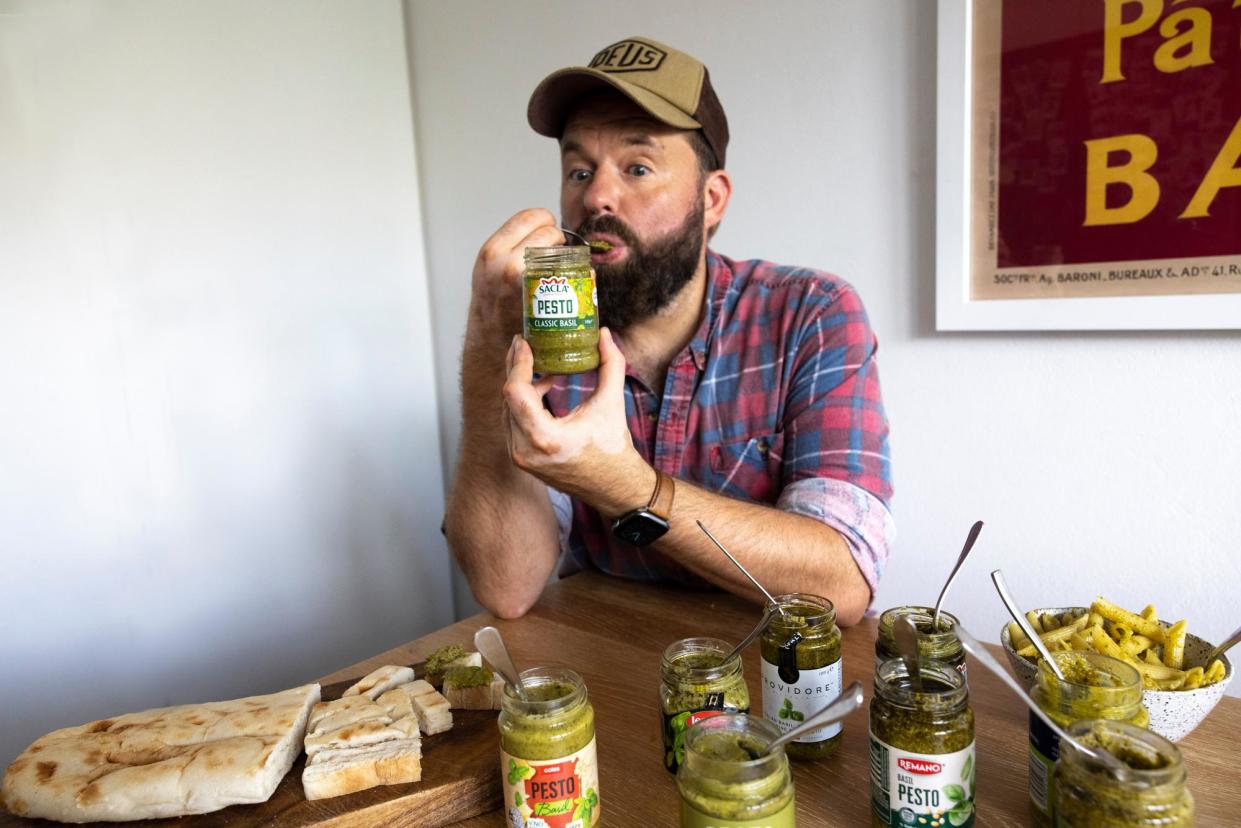 <span>Which pesto was besto? Tristan Lutze sampled nine supermarket jars to find the best-value product – and the worst.</span><span>Photograph: Jessica Hromas/The Guardian</span>