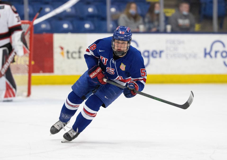 Rutger McGroarty is a skilled power forward for the U.S. National Team Development Program. He's committed to playing next season at the University of Michigan and could be selected anywhere from the top-10 picks to the end of the first round in the 2022 NHL draft, which will be held July 7-8 in Montreal.