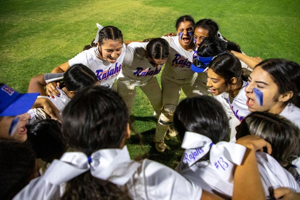 Indio players celebrate their win over Coachella Valley after their game at Indio High School in Indio, Calif., Tuesday, April 12, 2022.