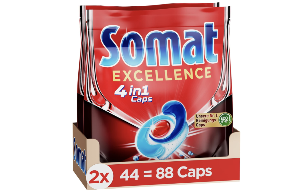 Somat Excellence 4in1 Caps (88 Caps), schnellauflösende Spülmaschinentabs, Somat Caps für exzellente Reinigung & Glanz sogar im Eco-Programm (Foto: Amazon)