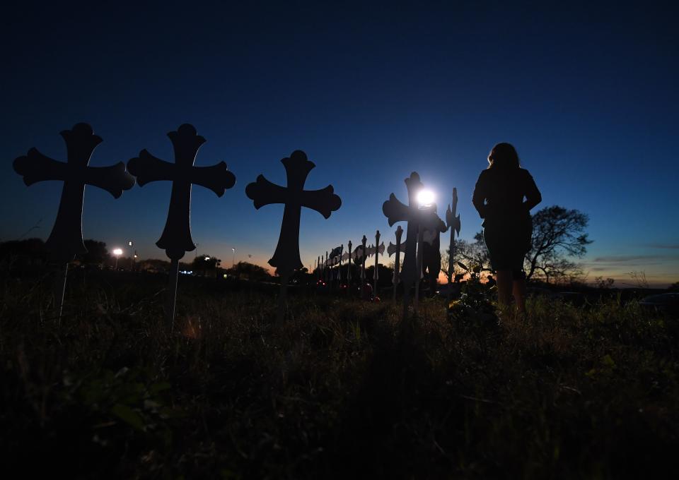 A television reporter on assignment in Sutherland Springs, Texas, Nov. 6, 2017. (Photo: Mark Ralston/AFP/Getty Images)