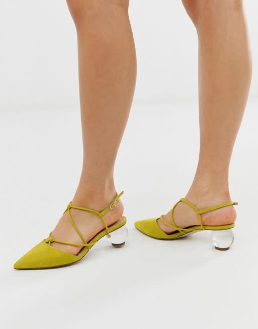 22) Sunset Knotted Ball Heels in Chartreuse
