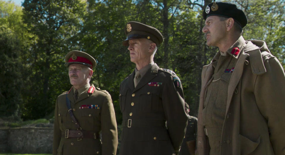 Danny Webb (Field Marshal Alan Brooke), John Slattery (President Eisenhower), and Julian Wadham (Field Marshal Montgomery) in 'Churchill' (Lionsgate)