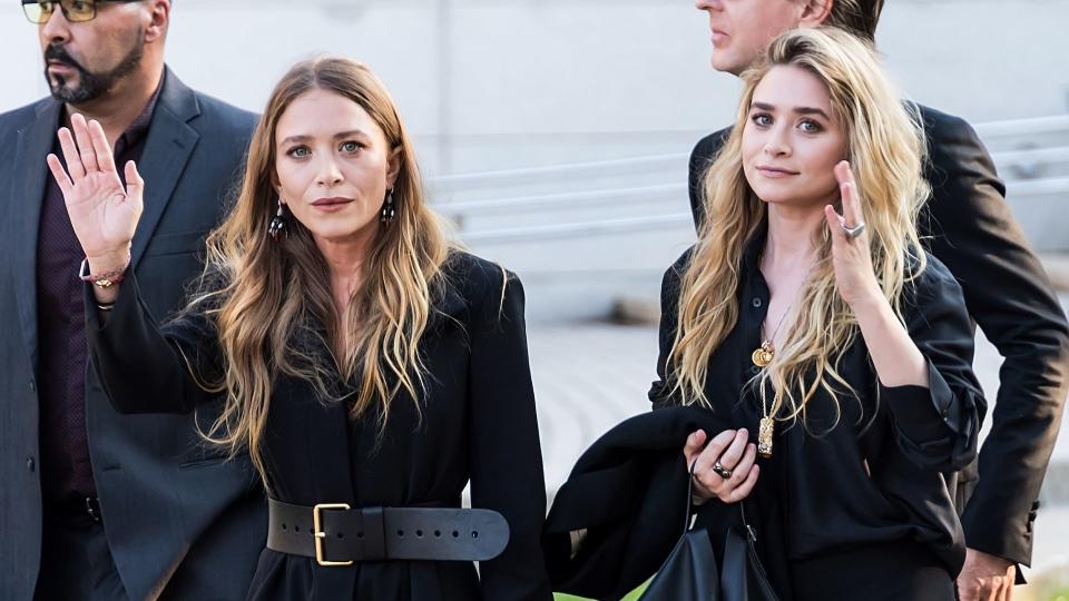  Fashion designers Mary-Kate Olsen and Ashley Olsen are seen arriving to the 2018 CFDA Fashion Awards at Brooklyn Museum on June 4, 2018 wearing all black ensembles