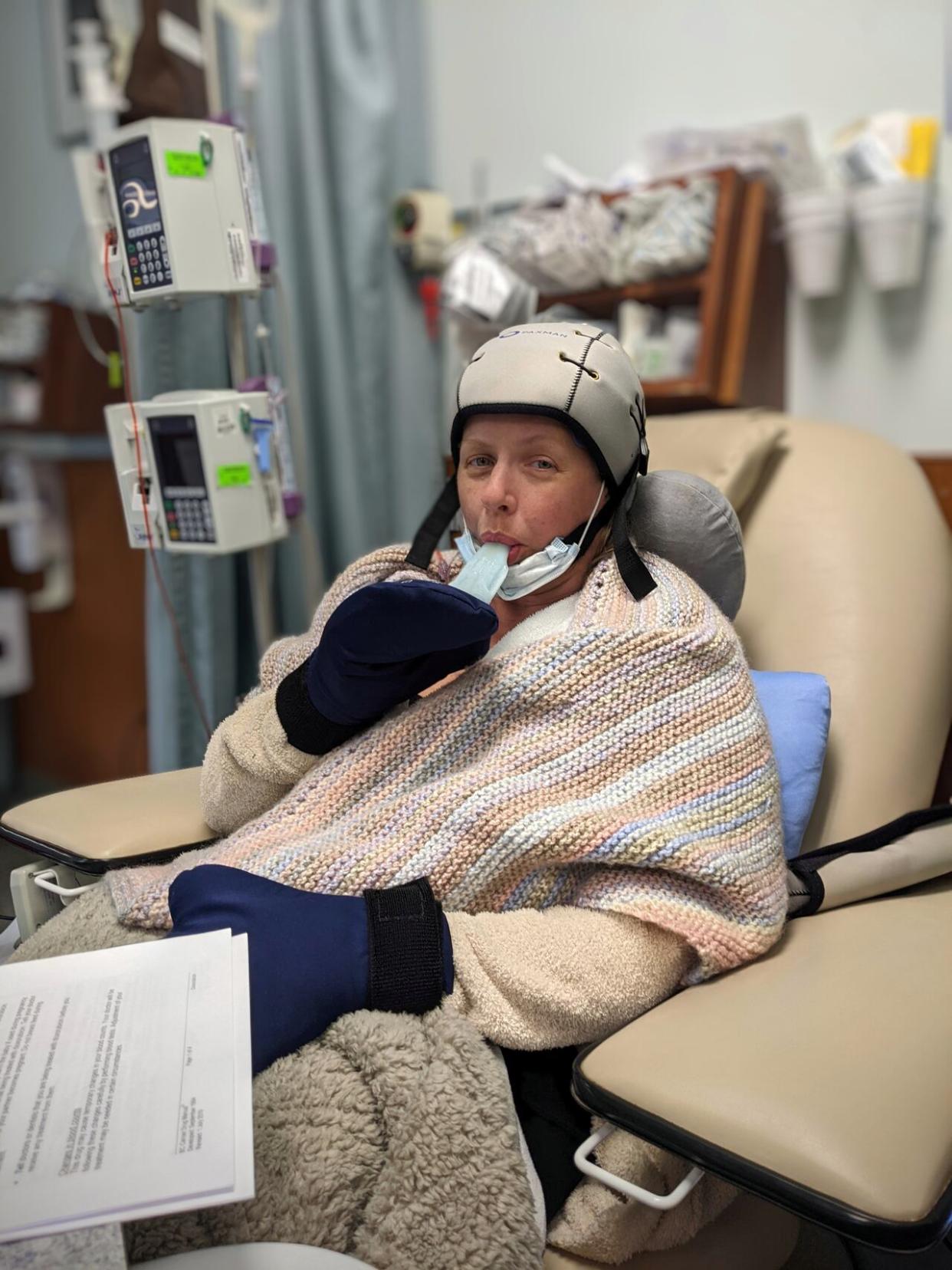 Cold capping helped Tammy Wegener to keep her hair while going through chemotherapy, and she thinks the treatment should be equally accessible to others across the country. (Submitted by Tammy Wegener - image credit)