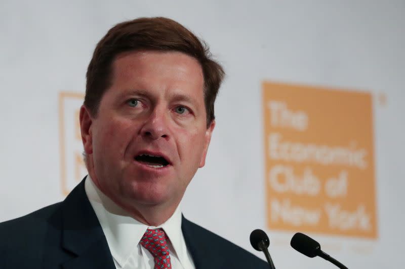 FILE PHOTO: Jay Clayton, Chairman of the U.S. Securities and Exchange Commission, speaks at the Economic Club of New York luncheon in New York City