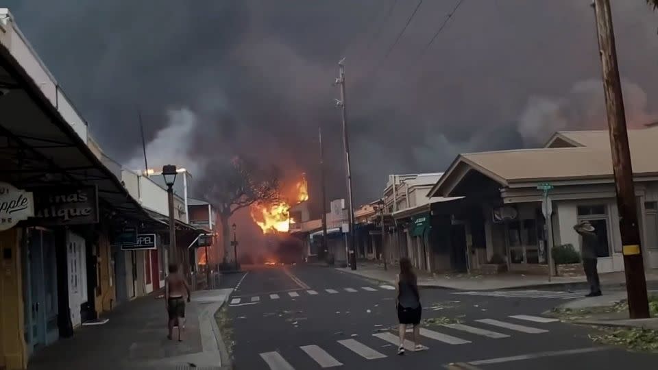 Fire burned buildings near Dickenson Street in Lahaina, Maui, on Tuesday. - Alan Dicker/TMX