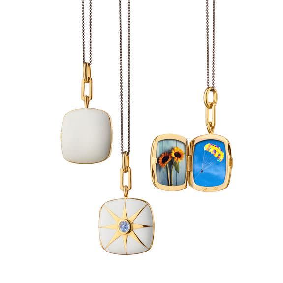 5) White Enamel Vermeil Cushion Locket with Blue Sapphire