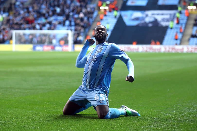 Kasey Palmer celebrates after scoring Coventry City's equaliser against Hull City at the CBS Arena.