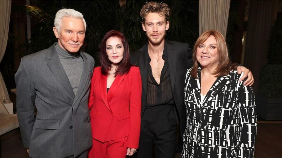 “Elvis” director/writer/producer Baz Luhrmann, Priscilla Presley, Austin Butler and producer Gail Berman at a special party in support of the film’s Oscar hopes.