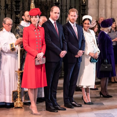 The Duke and Duchess of Cambridge, left, will attend the state banquet for Donald Trump's visit but the Duke and Duchess of Sussex - Credit: Rota photo /&nbsp;Richard Pohle / Times Newspapers Ltd