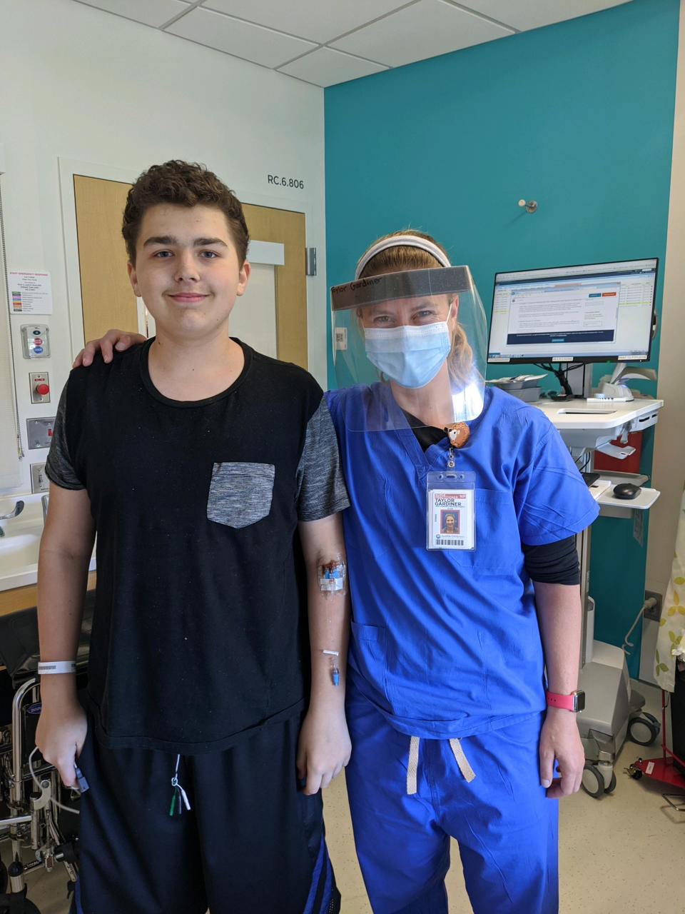 Anthony and one of his nurses on the day he was discharged. (Courtesy Theresa Lawson)