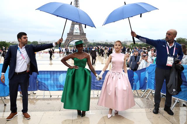 <p>Christophe Petit Tesson/PA Images via Getty</p> Cynthia Erivo and Ariana Grande at Olympics opening ceremony