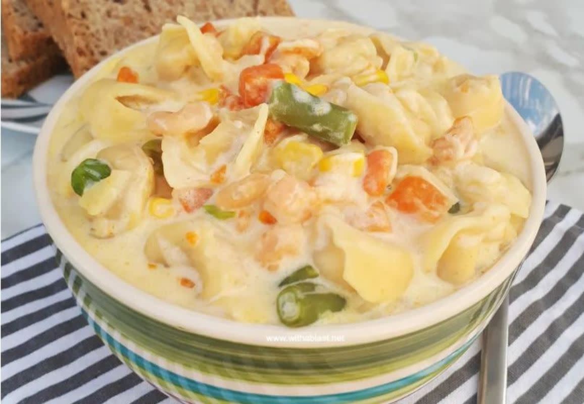 <p>With A Blast</p><p>A pasta soup that's rich, thick and loaded with vegetables and shrimp.</p><p><strong>Get the recipe: <a href="https://www.withablast.net/creamy-shrimp-tortellini-soup" rel="nofollow noopener" target="_blank" data-ylk="slk:Creamy Shrimp Tortellini Soup;elm:context_link;itc:0;sec:content-canvas" class="link rapid-noclick-resp">Creamy Shrimp Tortellini Soup</a></strong></p>