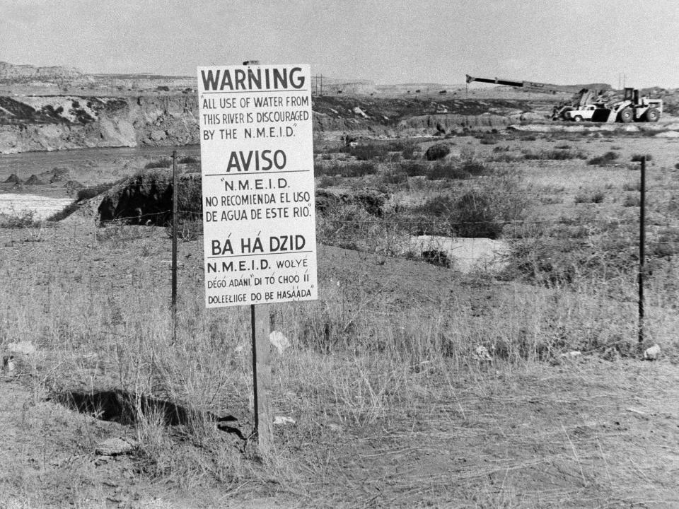 Signs warn residents in three languages to avoid the water in Church Rock, in 1979.