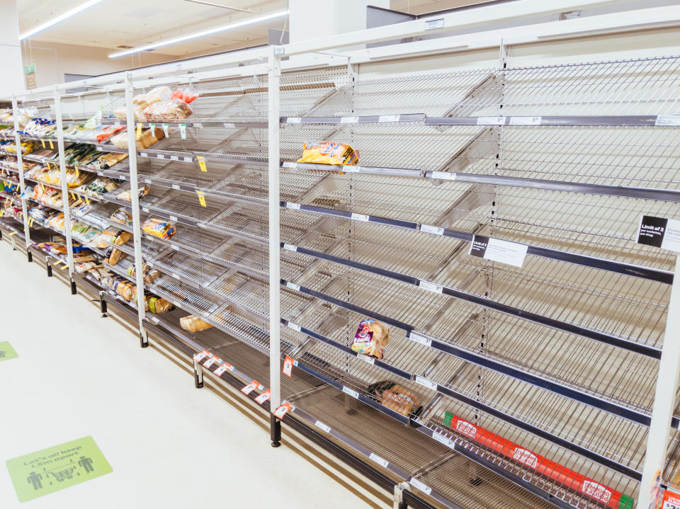 Empty bread section in a supermarket. Source: Getty Images