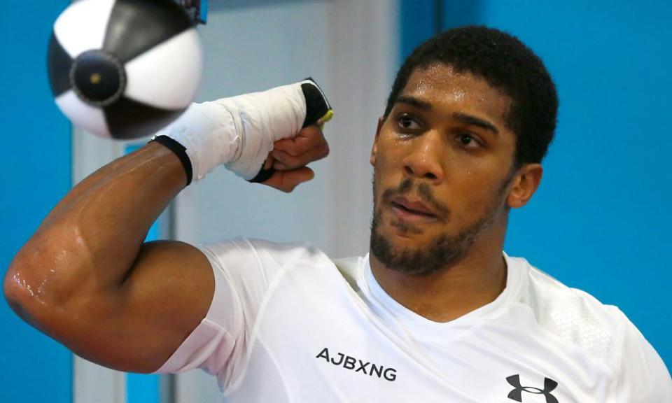 Anthony Joshua keeps busy with the speedball as he prepares for his Wembley title defence with Alexander Povetkin.