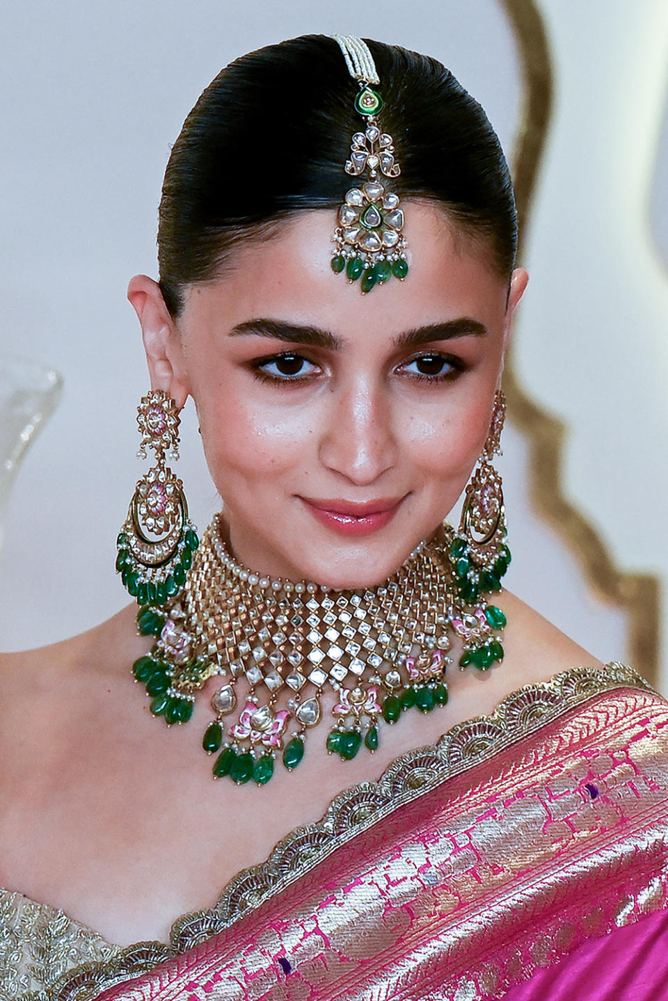 Alia Bhatt at the wedding of Anant Ambani and Radhika Merchant on July 12 in Mumbai, emeralds, jewelry