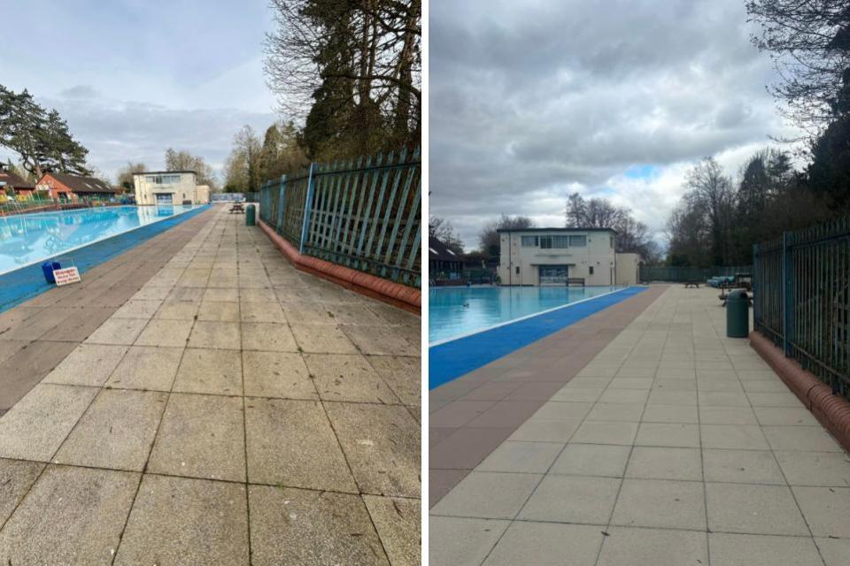 Worcester News: Before and after at the poolside.