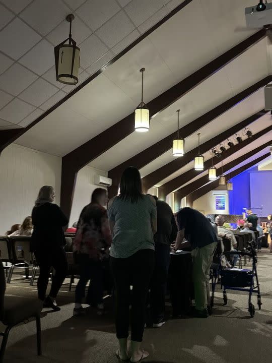 Inside Wednesday’s prayer service to remember those killed over the weekend in a deadly hit-and-run crash in Watertown Twp. Courtesy Photo: Catrina Kennedy.