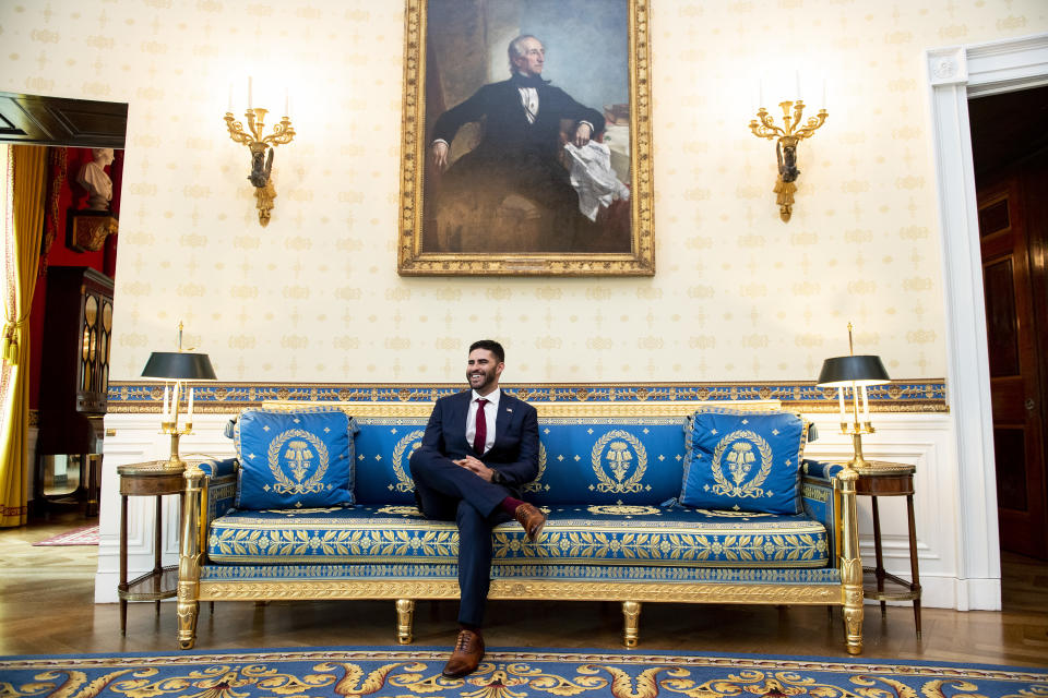 WASHINGTON, DC - MAY 9: J.D. Martinez #28 of the Boston Red Sox takes a tour during a visit to the White House in recognition of the 2018 World Series championship on May 9, 2019 in Washington, DC. (Photo by Billie Weiss/Boston Red Sox/Getty Images)