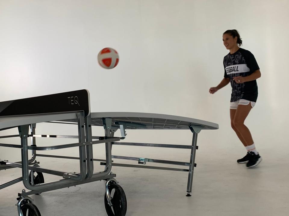 Carli Lloyd plays Teqball.