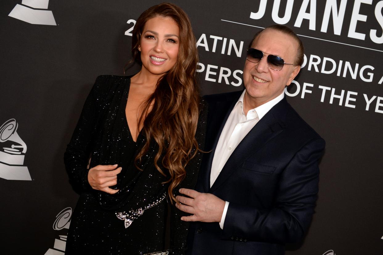 Thalia y Tommy Mottola (Photo by Bridget BENNETT / AFP) (Photo by BRIDGET BENNETT/AFP via Getty Images)