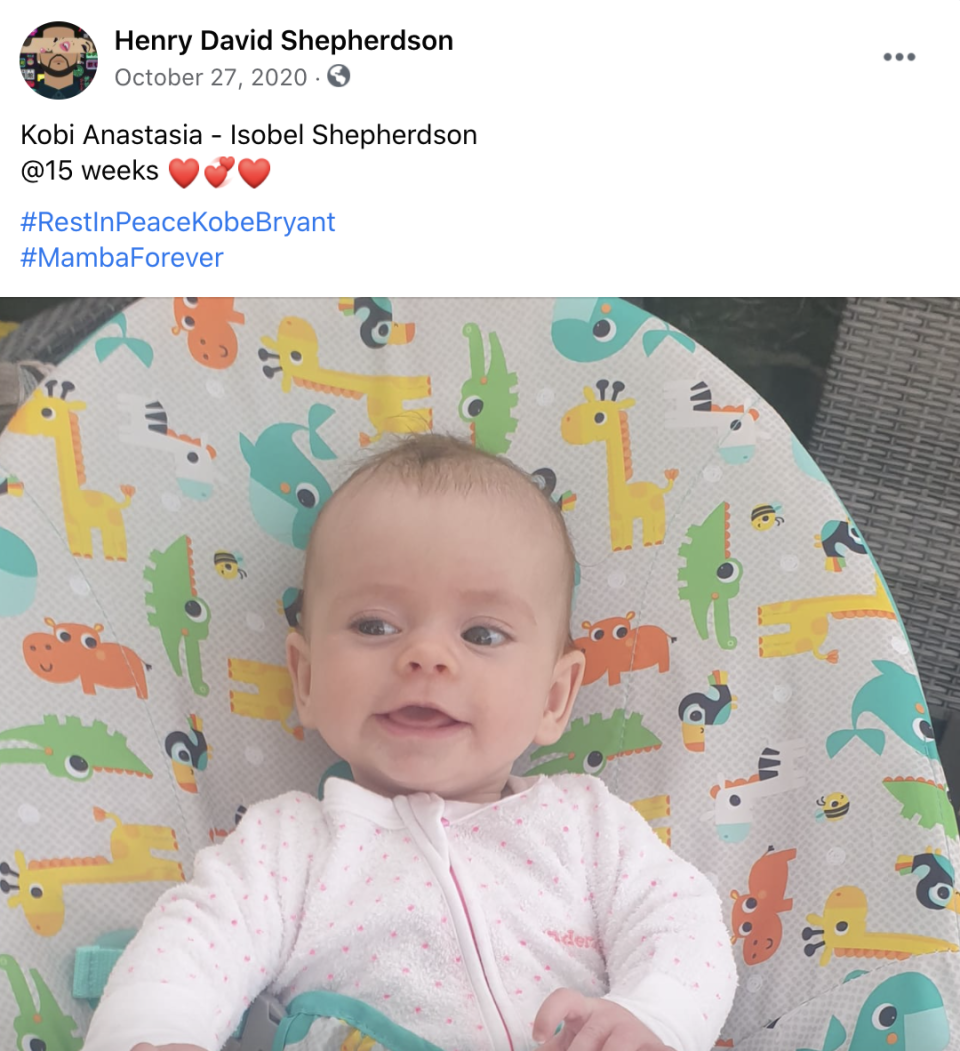 One of several posts on Henry Shepherdson's page featuring his daughter Kobi. 