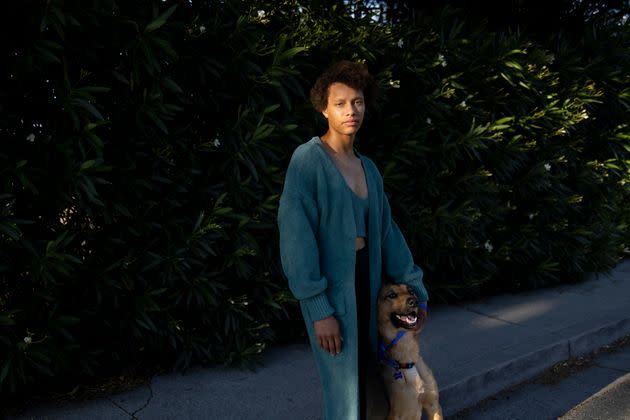 Scally with her dog at home in Belmont, California. (Photo: Rachel Bujalski for HuffPost)
