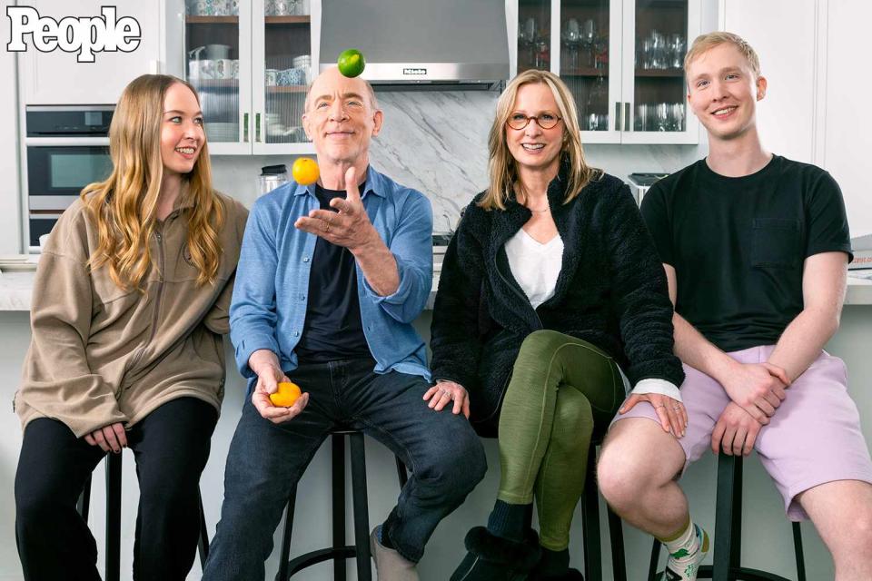 <p>Michael Lewis</p> Olivia Simmons, J.K. Simmons, Michelle Schumacher and Joe Simmons in New York City on May 8