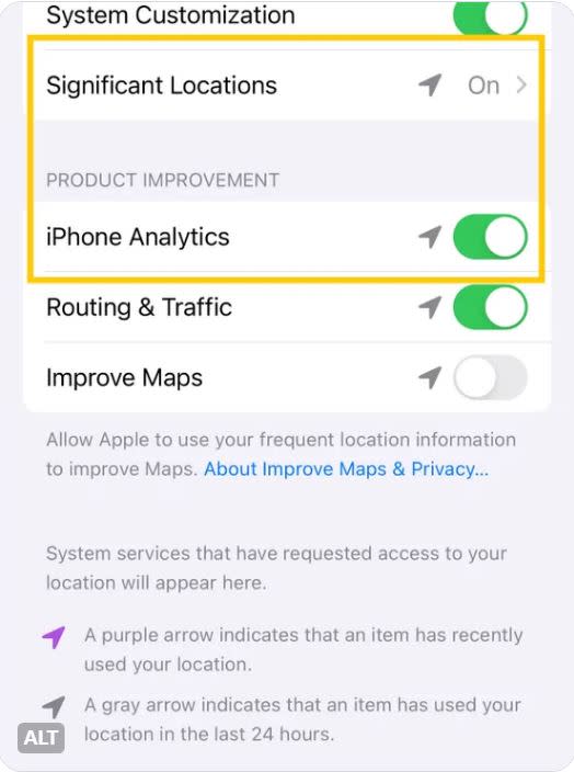 iOS 17作業系統爆出重大隱私爭議，系統更新之後定位服務中兩個設定，會在未經允許的狀況下會自動開啟。(圖／翻攝自客Mysk X)