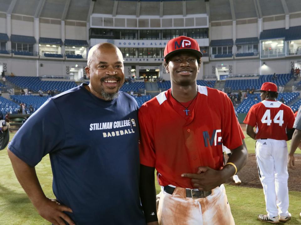 Stillman College baseball head coach Terrance Whittle, left, shown at the 2021 HBCU All-Star game with Stillman freshman outfielder Kelvin Reese, has been named director of athletics at Stillman College.
