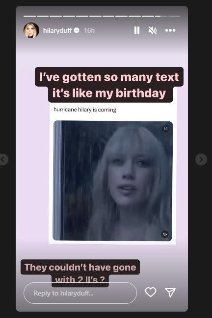 hilary duff ig story hurricane hilary