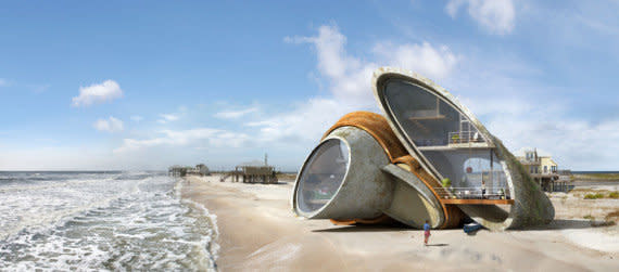 For his series "Dauphin Island," artist <a href="http://www.dionisiogonzalez.es/" target="_blank">Dionisio González </a>designed dreamlike, futuristic forts made from iron and concrete, fusing the role of artist with that of architect, engineer and urban planner. The peculiar edifices -- the hybrid of a beach house, a bunker and a space ship -- were designed with the residents of Dauphin Island in mind. Located off the coast of Alabama in the Gulf of Mexico, the tiny landmass is known for experiencing perpetual and catastrophic hurricanes. When a storm hits the small island of around 1,200 people, it often washes away much of the coastline, leaving residents to rebuild their homes again and again.<br>  González created hypothetical blueprints for his forts, illustrating how his bulbous, concrete structures would better suit the fraught island's populous. You can learn more about the project on his website. Keep in mind, these structures are not yet slated for reality, but they certainly paint an interesting picture of what futuristic island homes could look like.