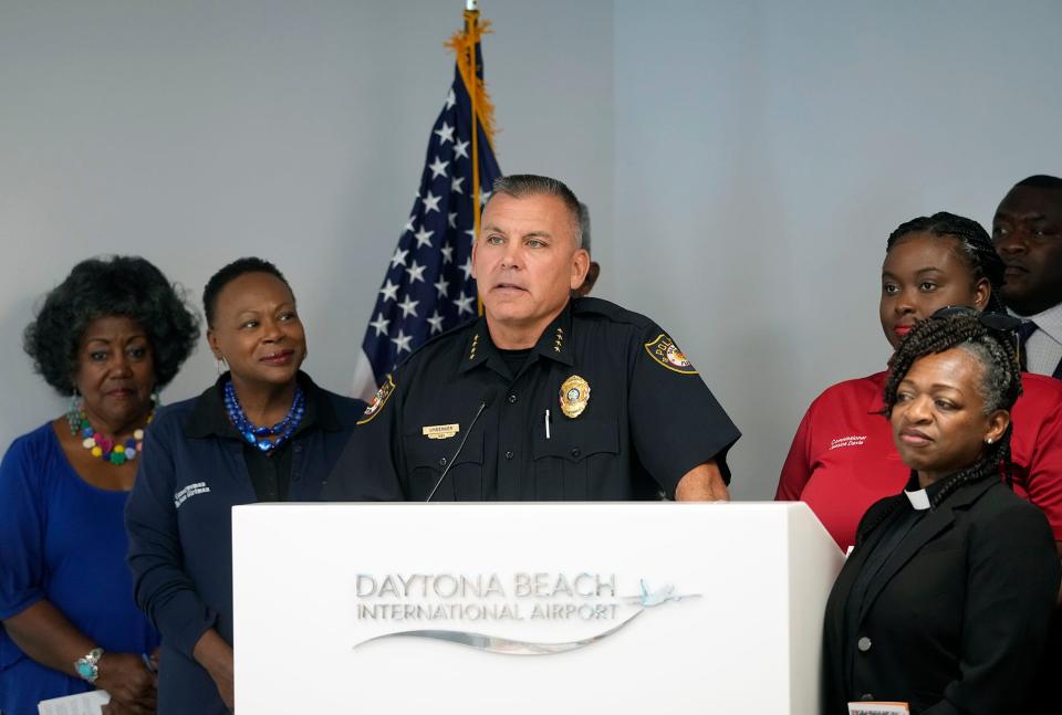 DeLand Police Chief Jason Umberger during Minority Elected Officials and law enforcement officials press conference at Daytona Beach International Airport, Friday, June 24, 2022