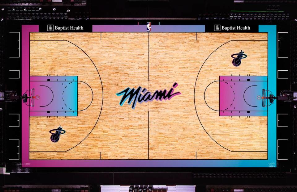 The Miami Heat unveiled the “ViceVersa” court that will be used at AmericanAirlines Arena when the team wears its “ViceVersa” uniform.