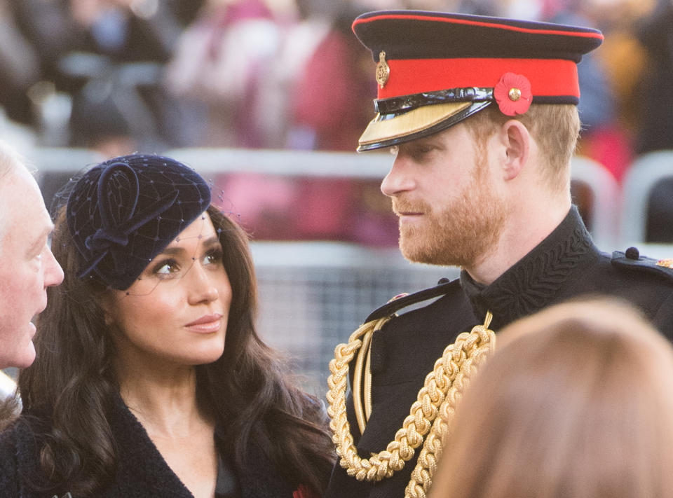 LONDON, ENGLAND - NOVEMBER 07: Prince Harry, Duke of Sussex, Meghan, Duchess of Sussex  attend the 91st Field of Remembrance at Westminster Abbey on November 07, 2019 in London, England. (Photo by Samir Hussein/WireImage)