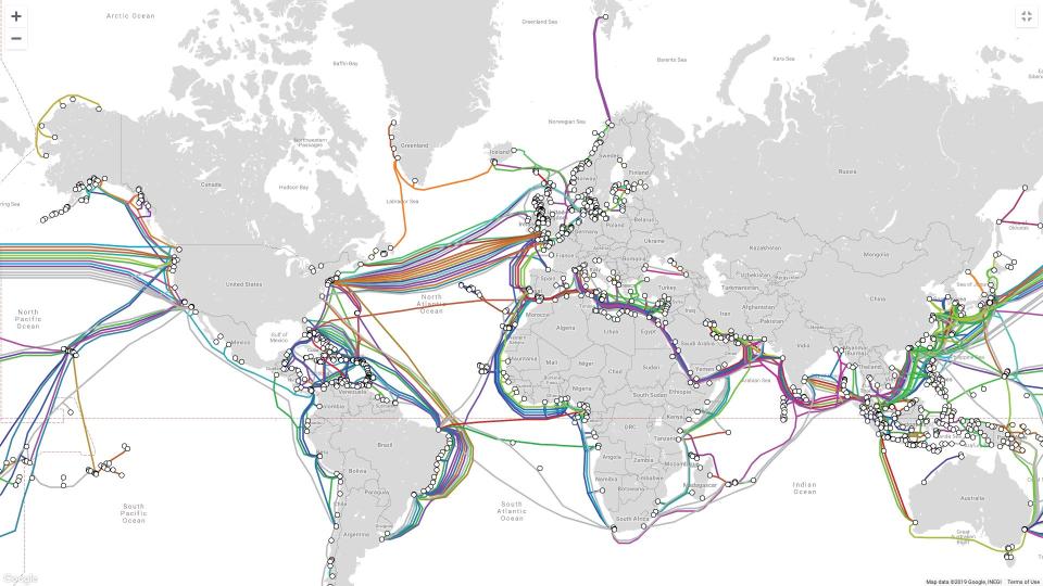 In this graphic, all the undersea cables that exist across the world are plotted on a map. (Screenshot: Submarine Cable Map)