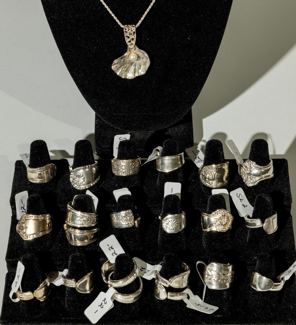 Silver jewelry by Leslie Spencer is on sale at the Falmouth Art Center Holiday Marketplace.