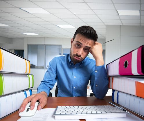 <span class="caption">The rise of technology has left many people feeling bored.</span> <span class="attribution"><a class="link " href="https://www.shutterstock.com/image-photo/man-doing-boring-job-on-his-478787038" rel="nofollow noopener" target="_blank" data-ylk="slk:Minerva Studio/Shutterstock;elm:context_link;itc:0;sec:content-canvas">Minerva Studio/Shutterstock</a></span>