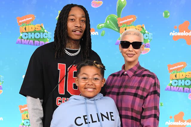 <p>Steve Granitz/FilmMagic</p> Wiz Khalifa, Sebastian and Amber Rose in Los Angeles in March 2023