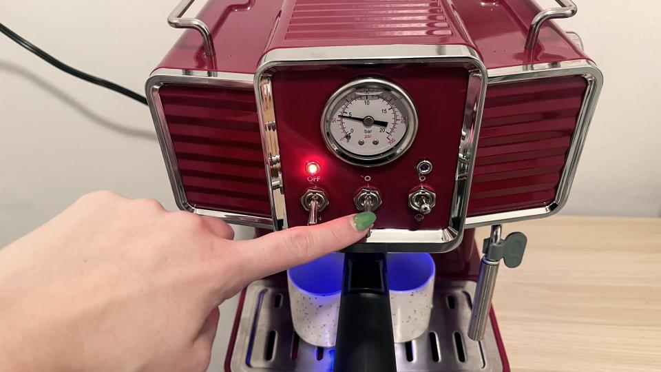 Galanz Retro Pump Espresso Coffee Machine being tested in writer's home