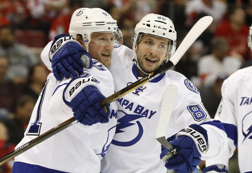 Tampa Bay Lightning studs Steven Stamkos and Nikita Kucherov have rewarded fantasy owners this season. (AP Photo/Paul Sancya, File)