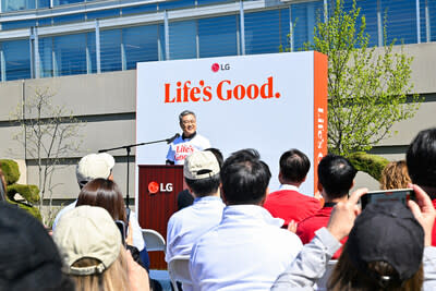 Chris Jung, President and CEO of LG Electronics North America, speaks at the Life's Good Earth Day Community Fair, Monday, April 22, 2024, at the LG Electronics North American Innovation Campus in Englewood Cliffs, NJ.  The event hosted a range of activities that highlighted the importance of sustainable practices including an e-waste drive and the unveiling of the new pollinator garden at LG's headquarters. (Diane Bondareff/AP Images for LG Electronics)