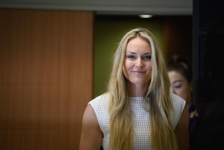 Olympic alpine skier Lindsey Vonn arrives at a press conference in Seoul on May 6, 2015