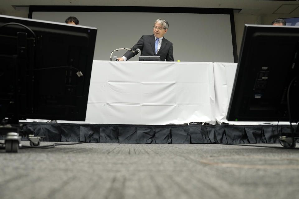 Junichi Matsumoto, the corporate officer in charge of treated water management for Tokyo Electric Power Co. (TEPCO) Holdings, which operates the Fukushima No. 1 nuclear power plant, attends a press conference at TEPCO headquarter building Tuesday, Aug. 22, 2023, in Tokyo. (AP Photo/Eugene Hoshiko)