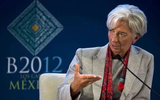 Managing Director of the IMF Christine Lagarde speaks at the World Economy panel discussion in the framework of the G20 Leaders Summit which starts in Cabo San Lucas. The International Monetary Fund, hoping to prevent a worsening of the global economic turmoil, called last year for $500 billion in an emergency firewall. But the money has fallen short and it lowered its goal to $430 billion