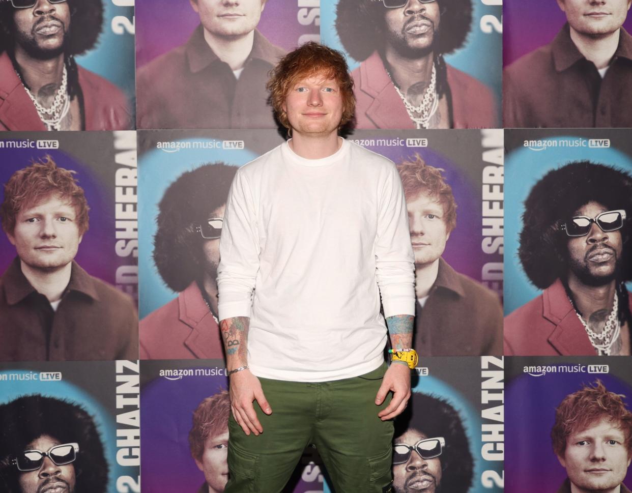 Ed Sheeran poses backstage at Amazon Music Live Concert Series 2023 on September 21, 2023 in Los Angeles, California.